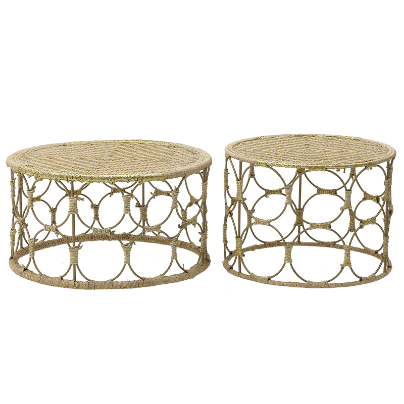 Комплект кофейных столиков Jute Metal Coffee Tables Золотой Бежевый в Самаре | Loft Concept 