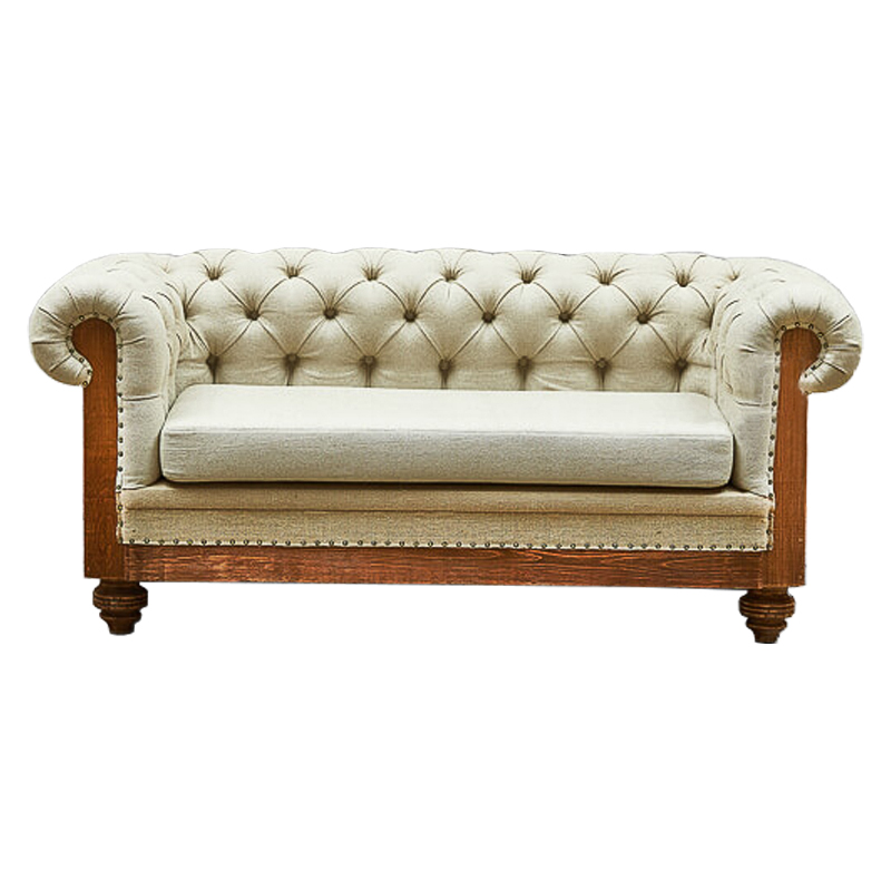 Диван Deconstructed Chesterfield Sofa double Ivory Linen ivory ( слоновая кость ) Коричневый в Самаре | Loft Concept 