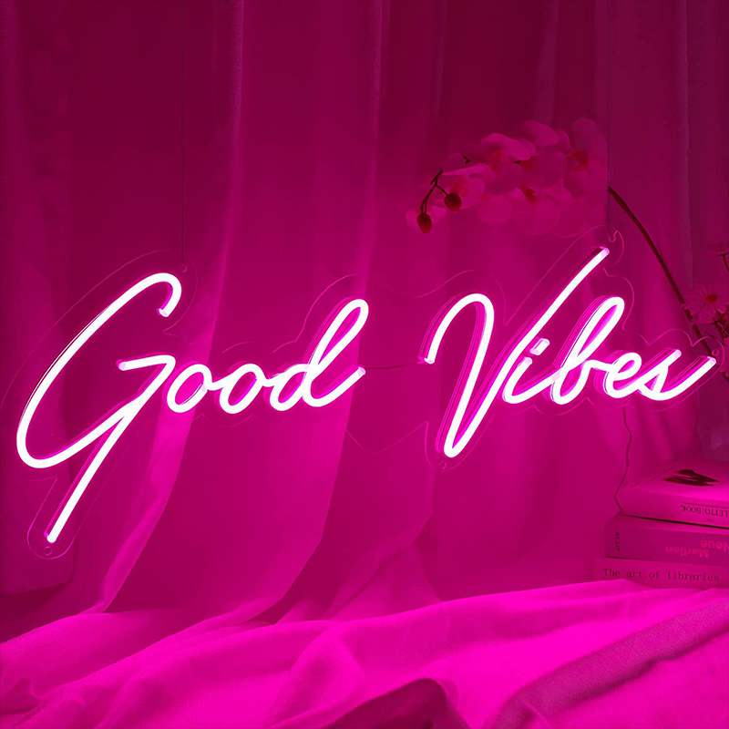 Неоновая настенная лампа Good Vibes Neon Wall Lamp Прозрачный Розовый в Самаре | Loft Concept 