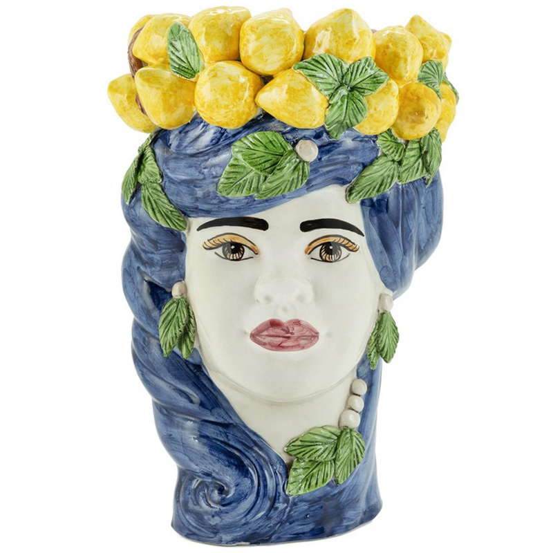 Ваза Vase Lemon Head Lady Blue Синий Желтый Зеленый Мульти в Самаре | Loft Concept 