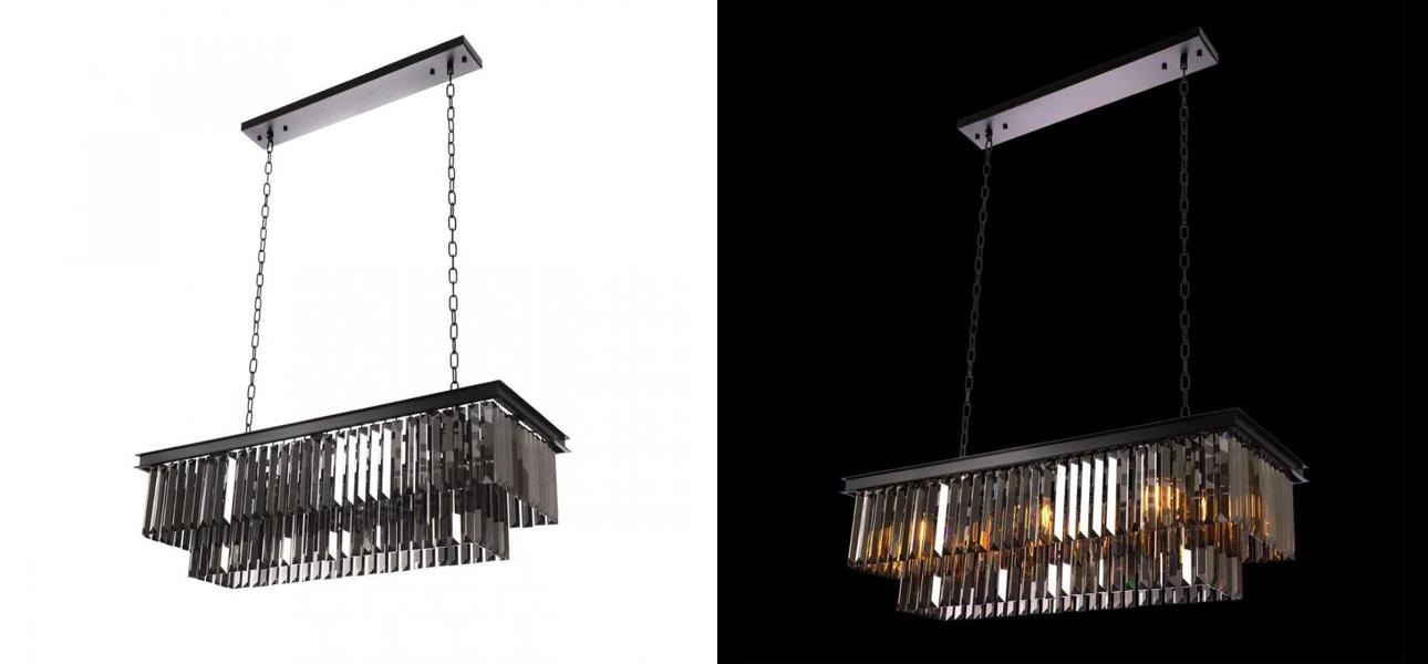 Прямоугольная Люстра Odeon Black iron Серое Стекло Длина 80 см - фото №1