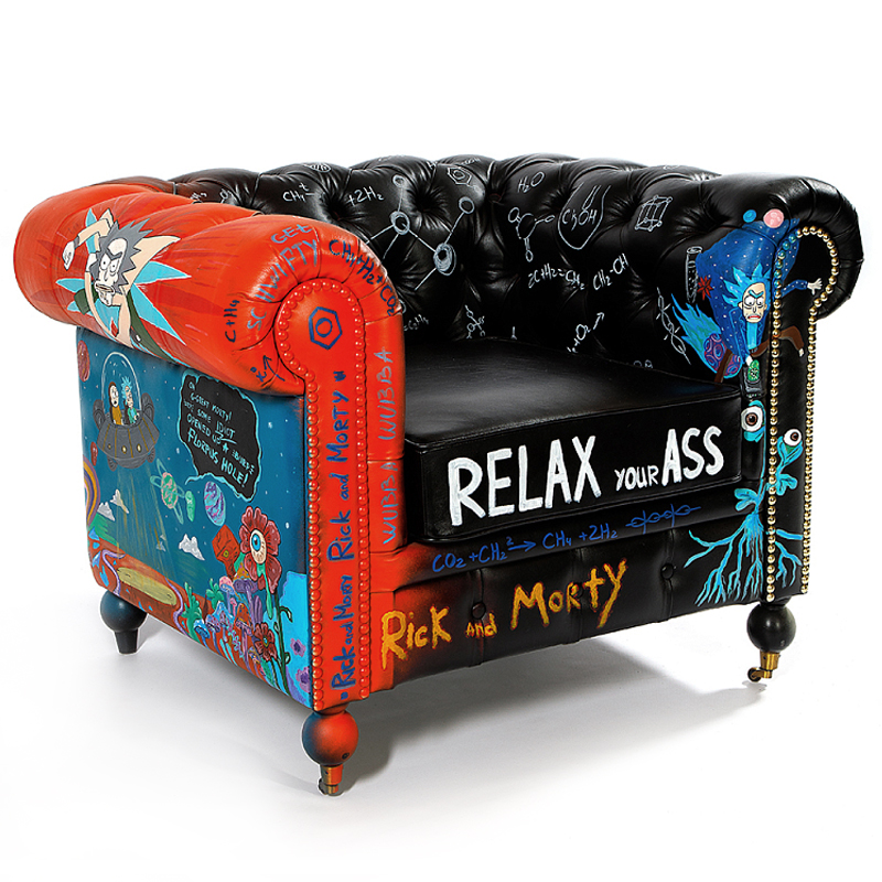 Кресло "Умный Умник" Rick and Morty graffiti chair натуральная кожа  Черный Мульти в Самаре | Loft Concept 