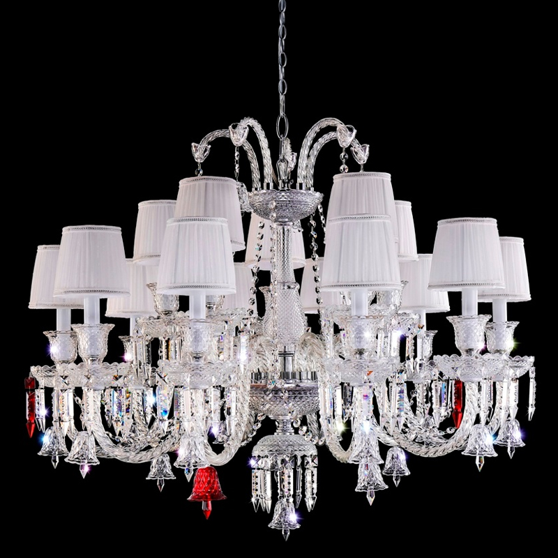 Люстра с 15-ю белыми текстильными абажурами и хрустальными подвесками Lustre Reverie Хром Прозрачное Стекло Белый Люстра с 15-ю белыми текстильными абажурами и хрустальными подвесками Lustre Reverie Хром Прозрачное Стекло Белый в Самаре | Loft Concept