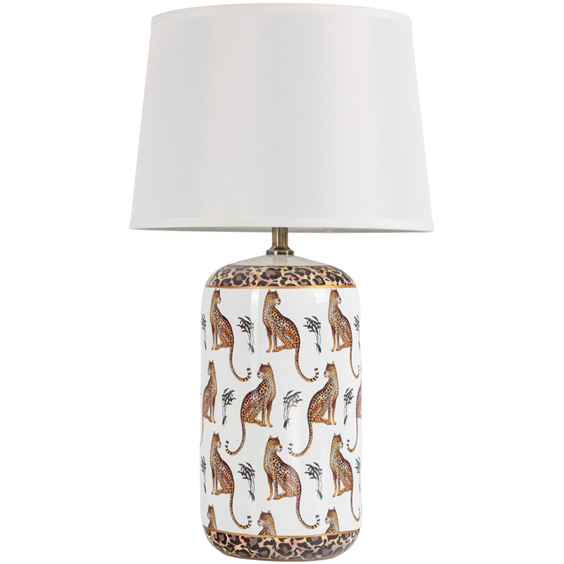 Настольная лампа с абажуром Leopard Lampshade White Белый Коричневый в Самаре | Loft Concept 