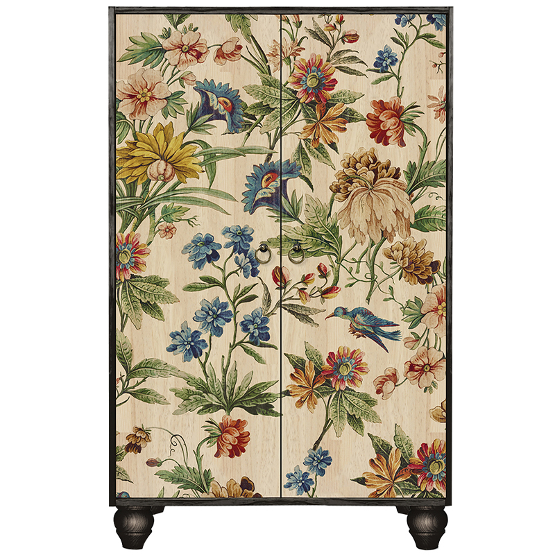 Шкаф с цветочным изображением на дверцах Floral Print Cabinet Мульти Черный Бежевый в Самаре | Loft Concept 