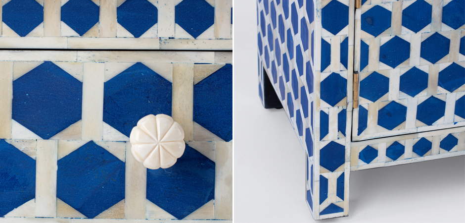 Тумба Midnight Blue Hexagon inlay cupboard 2 Drawer - фото №1