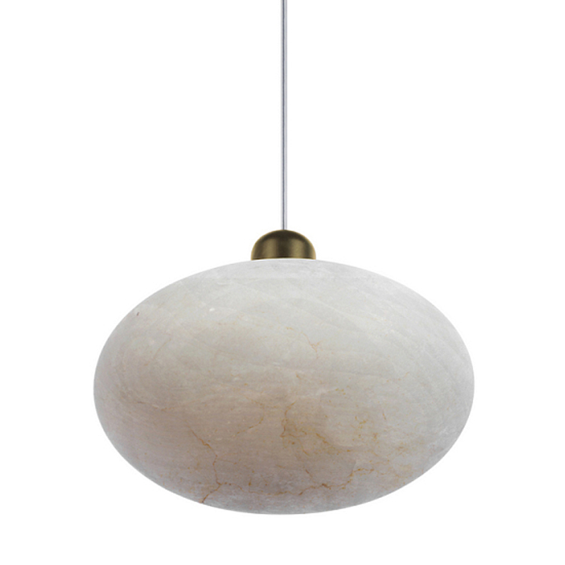 Подвесной светильник с плафоном в виде эллипса из белого алебастра Cryptocrystalline Stone Бронза Белый в Самаре | Loft Concept 