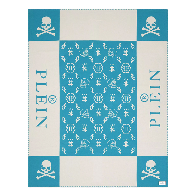 Плед Philipp Plein Plaid Cashmere Skull Blue Голубой Белый в Самаре | Loft Concept 