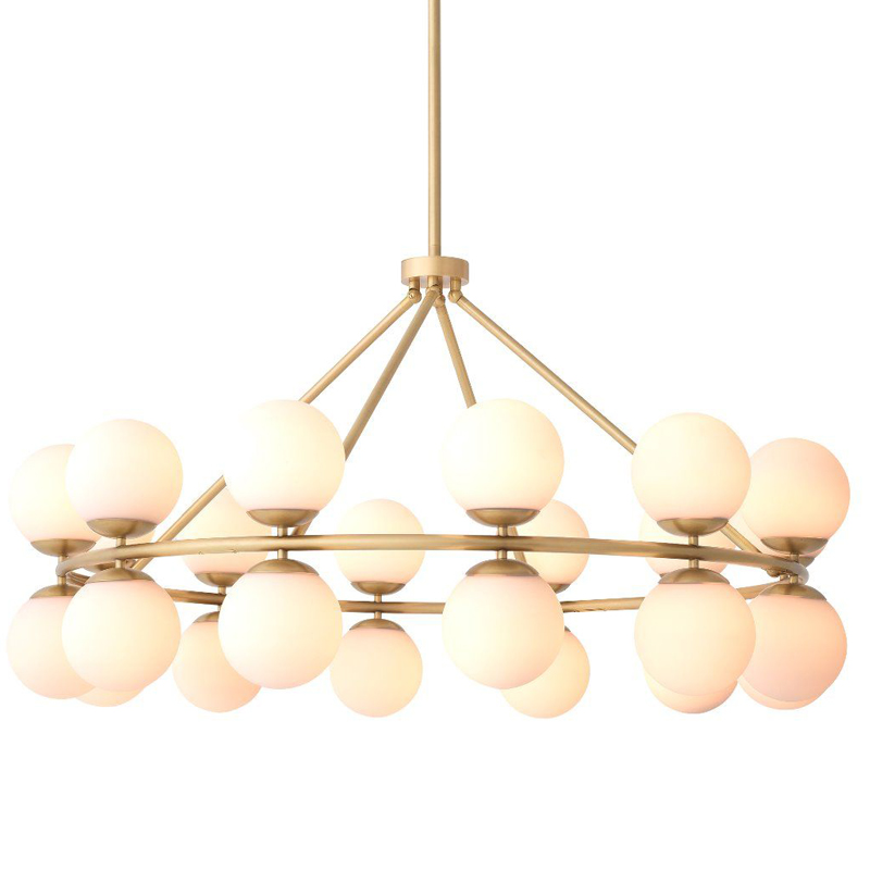 Люстра Eichholtz Chandelier Hutchinson Brass Латунь Античная полированная Белое матовое стекло в Самаре | Loft Concept 