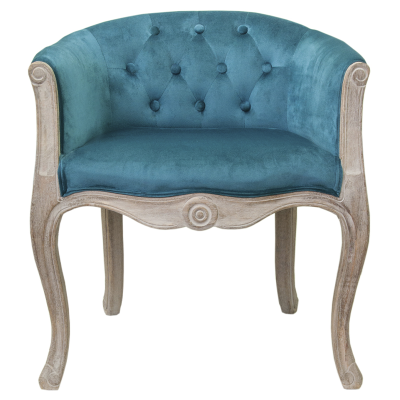 Кресло низкое в стиле прованс Louis French Armchair blue velour Бирюзовый Бежевый в Самаре | Loft Concept 