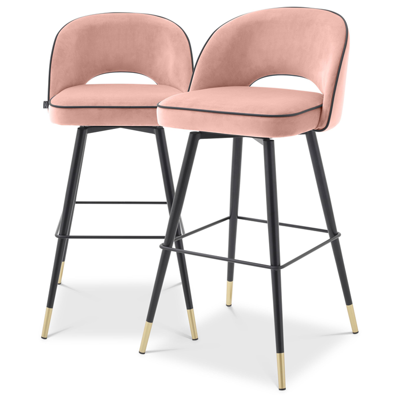 Комплект барных стульев Eichholtz Bar Stool Cliff set of 2 nude Розовый пастельный Черный Латунь в Самаре | Loft Concept 