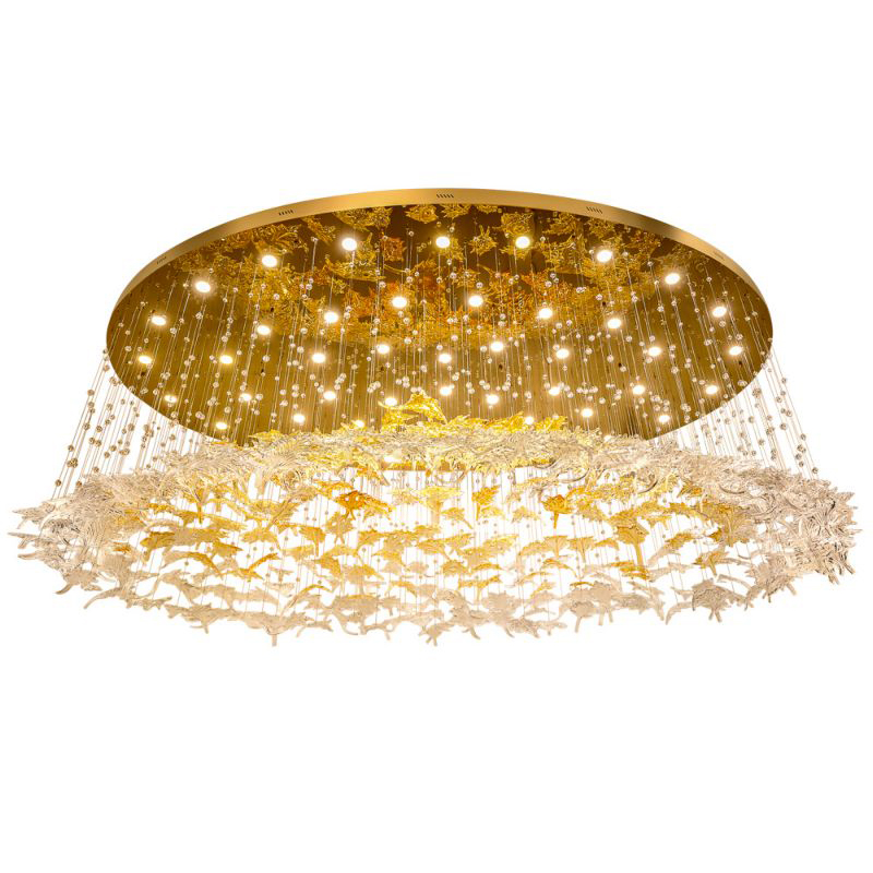 Большая круглая люстра с подвесками в виде листьев Amber Leaf Fall Light Chandelier Gold Прозрачное Стекло Золотой Большая круглая люстра с подвесками в виде листьев Amber Leaf Fall Light Chandelier Gold Прозрачное Стекло Золотой в Самаре | Loft Concept