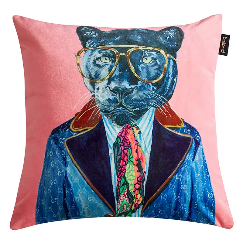 Декоративная подушка Стиль Gucci Panther Fashion Animals Cushion Pink Розовый Синий Мульти в Самаре | Loft Concept 