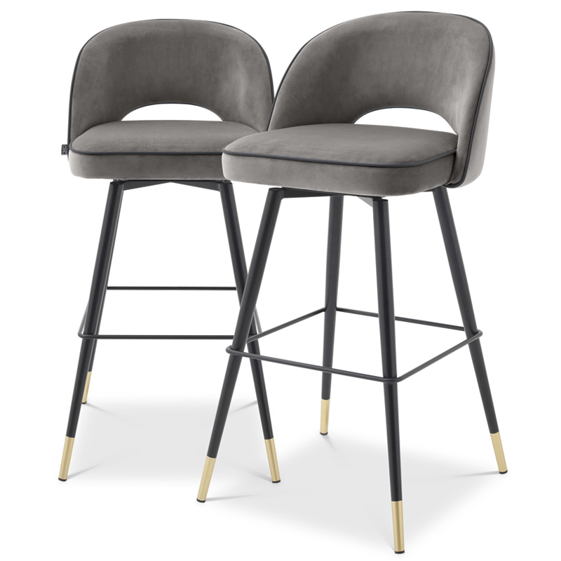 Комплект барных стульев Eichholtz Bar Stool Cliff set of 2 grey Черный Латунь Серый в Самаре | Loft Concept 