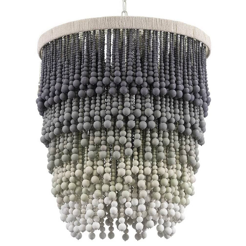 Многоярусная люстра украшенная круглыми бусинами Wooden Chandelier Grey Green White Серый Зеленый шалфей Белый в Самаре | Loft Concept 