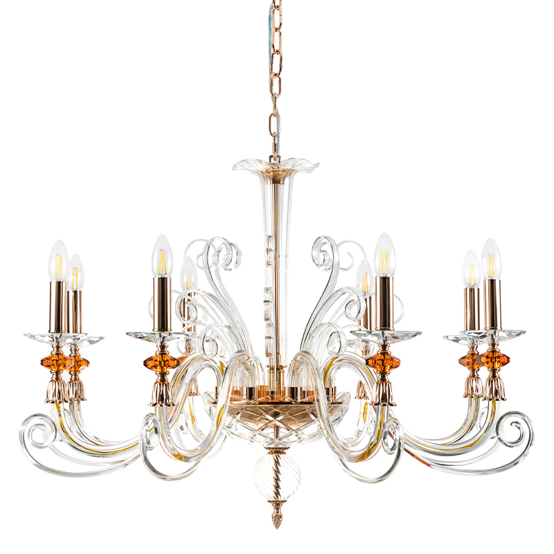 Люстра с 8-ю лампочками и изогнутыми прозрачными элементами из стекла Twisted Glass Candles Chandelier Золотой Прозрачное Стекло Люстра с 8-ю лампочками и изогнутыми прозрачными элементами из стекла Twisted Glass Candles Chandelier Золотой Прозрачное Стекло в Самаре | Loft Concept