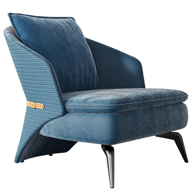 Кресло Albie Armchair Blue Синий Бежевый Темный хром в Самаре | Loft Concept 