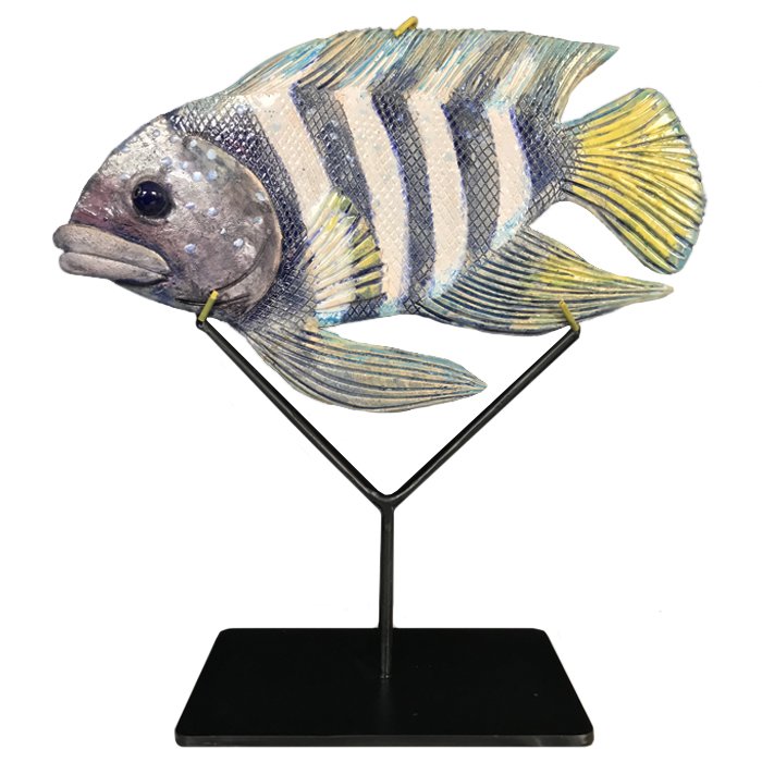 Статуэтка на подставке Striped Fish Серый Черный Белый в Самаре | Loft Concept 