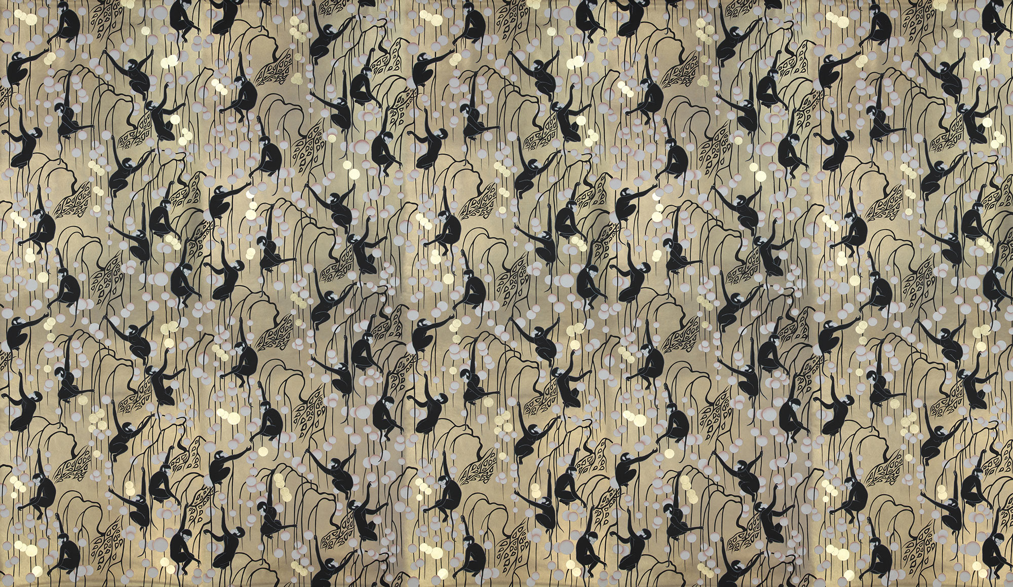 Обои ручная роспись Deco Monkeys Special Colourway on Brushed Gold gilded paper Обои ручная роспись Deco Monkeys Special Colourway on Brushed Gold gilded paper - постер Loft-Concept в Самаре