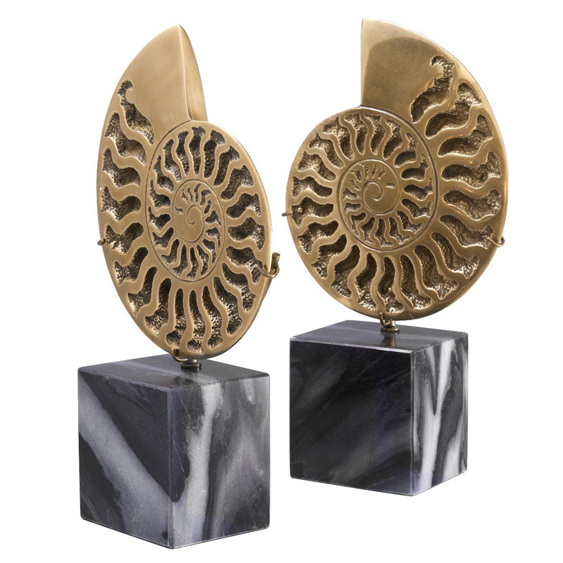 Статуэтки Eichholtz Object Ammonite Set of 2 Винтажная латунь Черный Мрамор Nero в Самаре | Loft Concept 