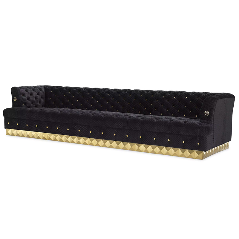 Диван Philipp Plein Sofa Rockstud L Черный Золотой в Самаре | Loft Concept 