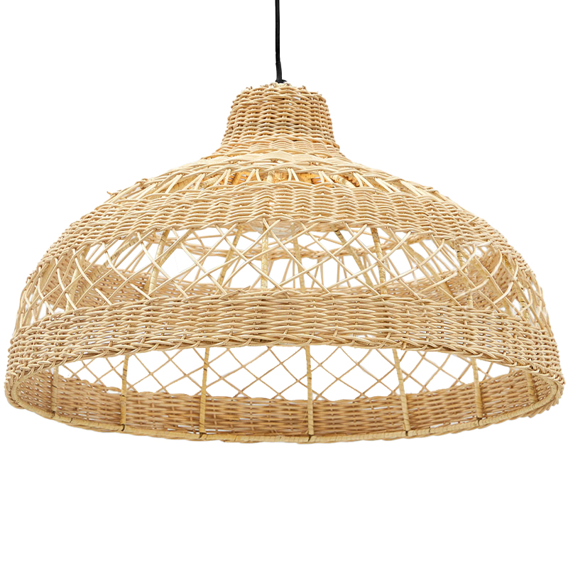 Подвесная люстра с плетеным абажуром Eman Wicker Chandelier Бежевый Черный в Самаре | Loft Concept 