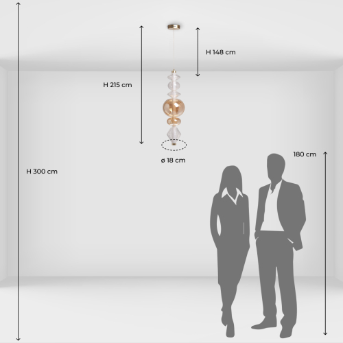 Подвесной светильник с вертикальной композицией из прозрачных и янтарных стеклянных шаров и ромбов Gabriel Scott Luna в Самаре