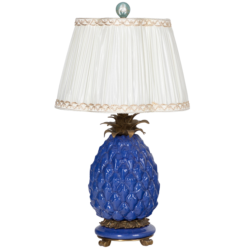 Настольная лампа с абажуром Pineapple Blue Table Lamp Бронза Синий Белый в Самаре | Loft Concept 