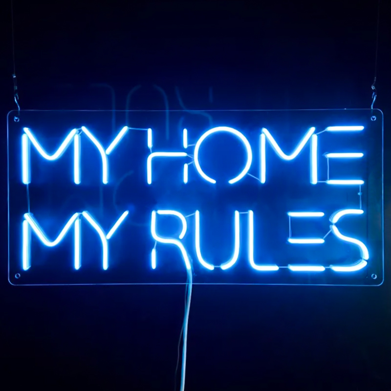 Неоновая настенная лампа My Home My Rules Neon Wall Lamp Синий Прозрачный в Самаре | Loft Concept 