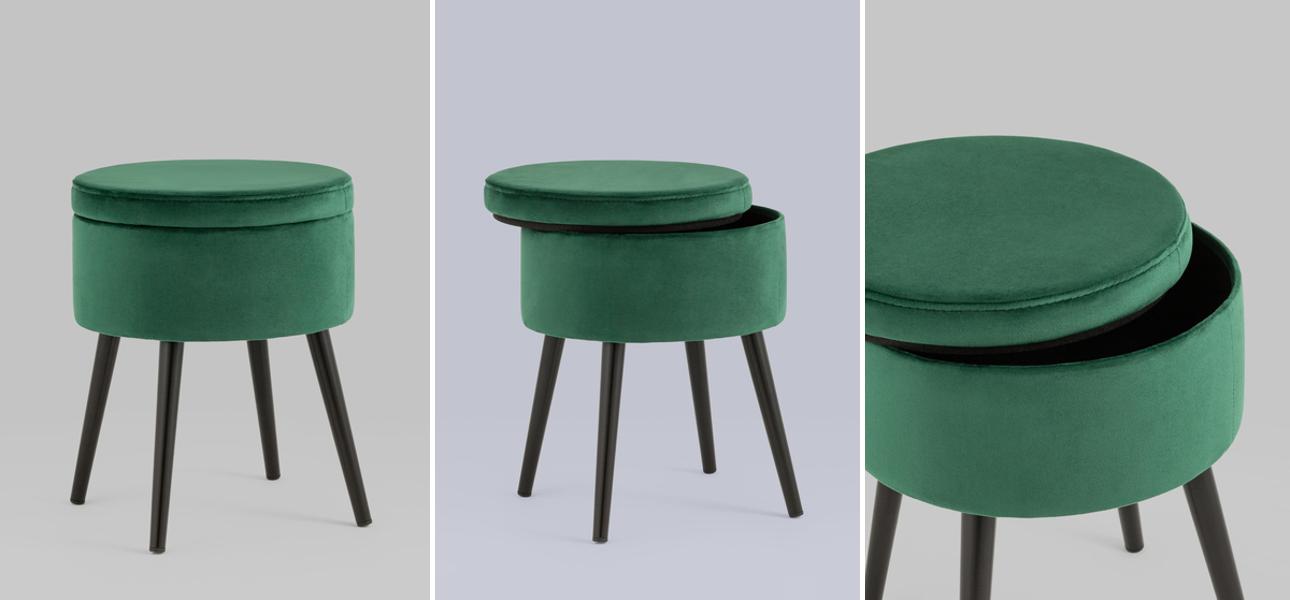 Пуф с ящиком Brianna изумрудный велюр  - фото