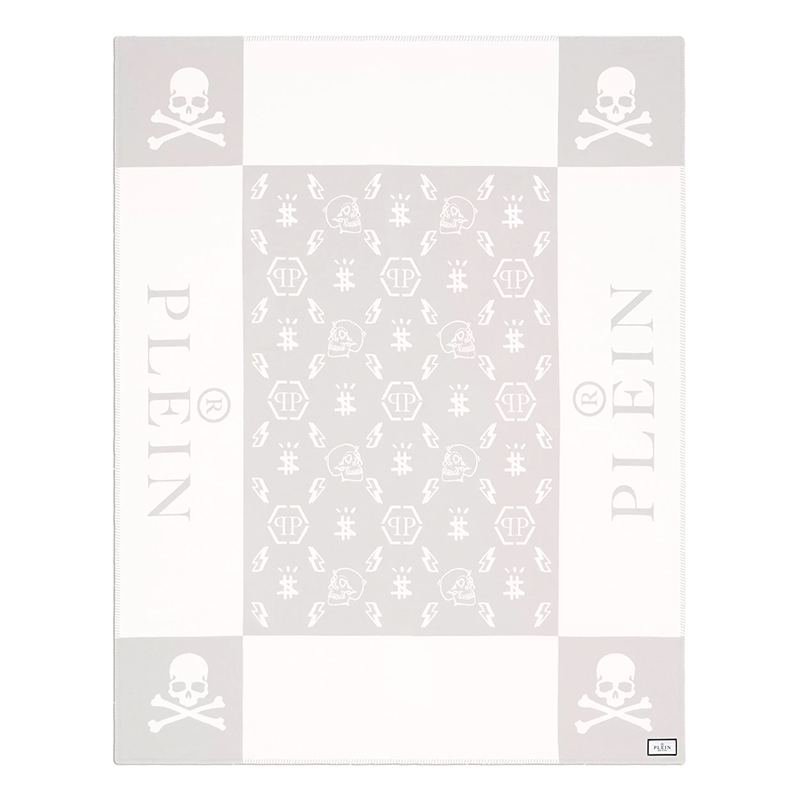 Плед Philipp Plein Plaid Cashmere Skull Grey Серый Белый в Самаре | Loft Concept 