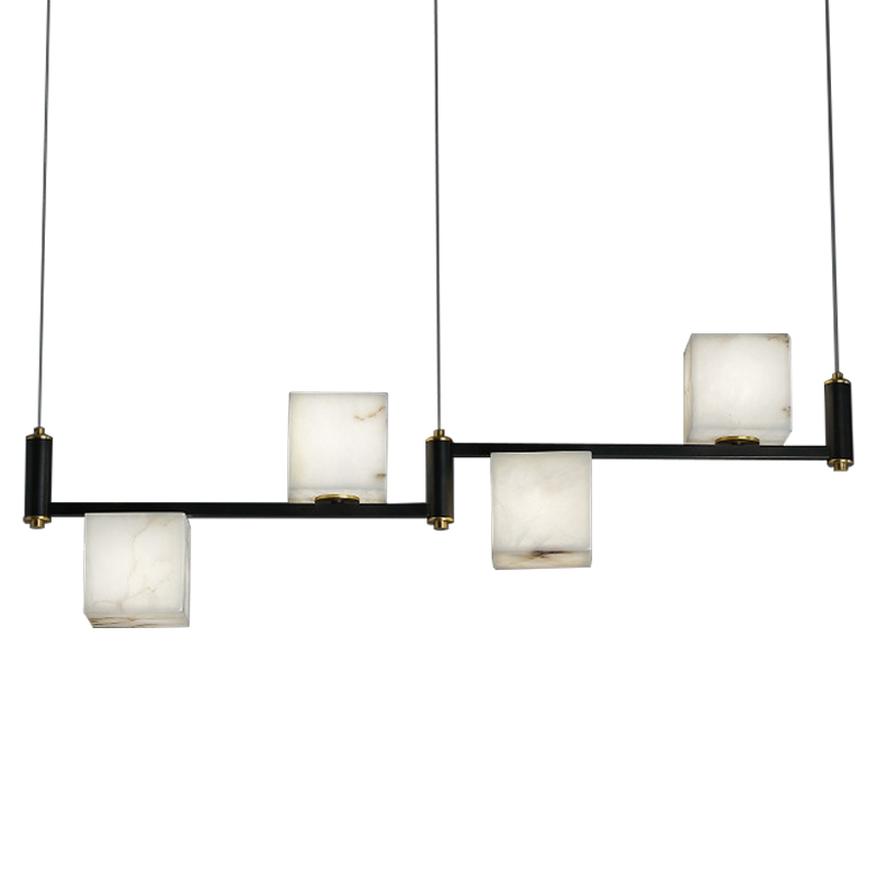 Люстра Marble Cubes Modern Light Chandelier 4 плафона Черный Белый Мрамор Bianco Латунь в Самаре | Loft Concept 