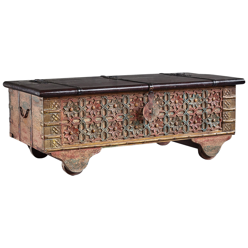 Сундук резной Chandra Carved Antique Chest Коричневый винтаж Зеленый шалфей Латунь в Самаре | Loft Concept 