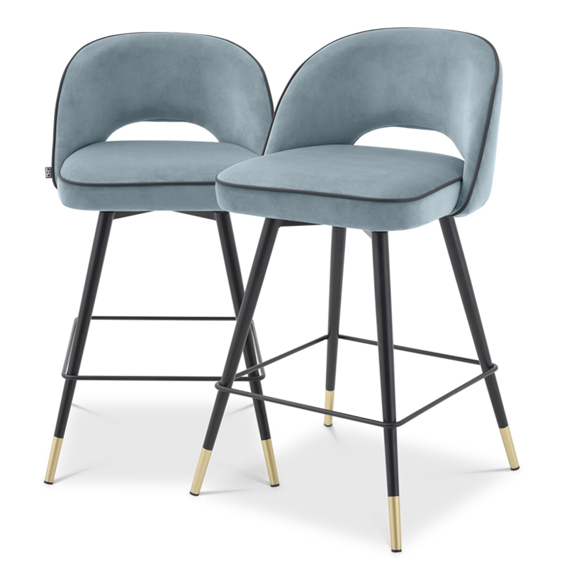 Комплект полубарных стульев Eichholtz Counter Stool Cliff set of 2 blue Голубой пастельный Черный Латунь в Самаре | Loft Concept 