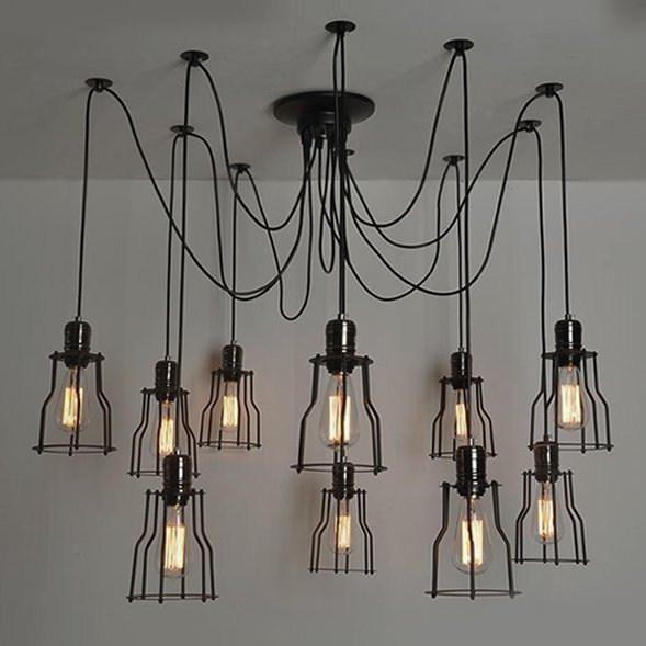 Люстра Loft Industrial 10 wire Cage Filament Pendant Бронза Черный матовый в Самаре | Loft Concept 