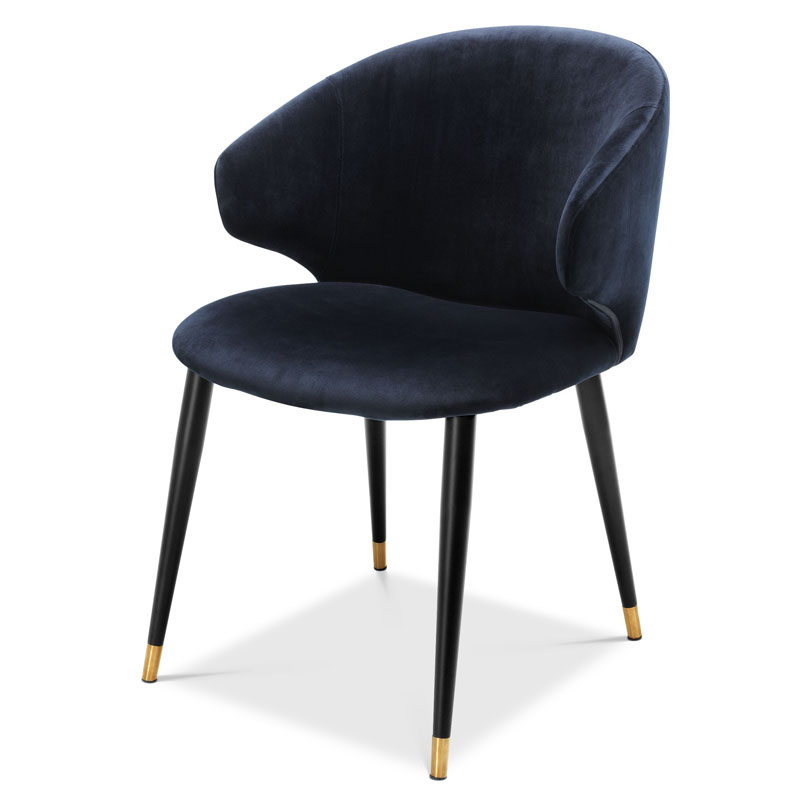 Стул Eichholtz DINING CHAIR VOLANTE blue Темно-синий Черный Золотой в Самаре | Loft Concept 