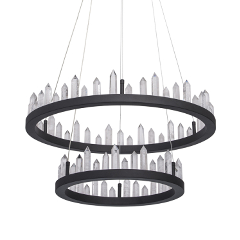 Люстра с двумя кольцами черного цвета с хрустальными элементами QUARTZ CRYSTAL Черный Прозрачный в Самаре | Loft Concept 