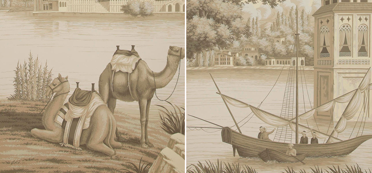 Обои ручная роспись Rives du Bosphore Terre Fonc?e on scenic paper - фото