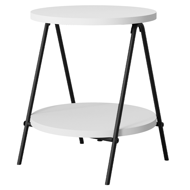 Стол приставной с 2-мя круглыми белыми столешницами ESSEL SIDE TABLE WHITE Белый Черный в Самаре | Loft Concept 