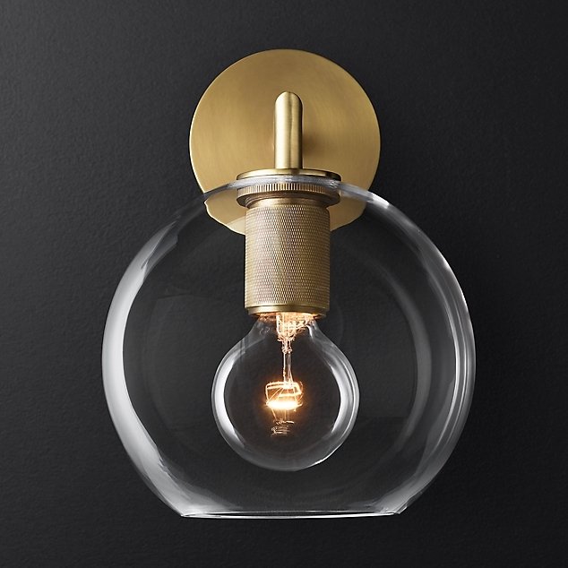 Бра RH Utilitaire Globe Shade Single Sconce Brass Латунь Прозрачное Стекло в Самаре | Loft Concept 