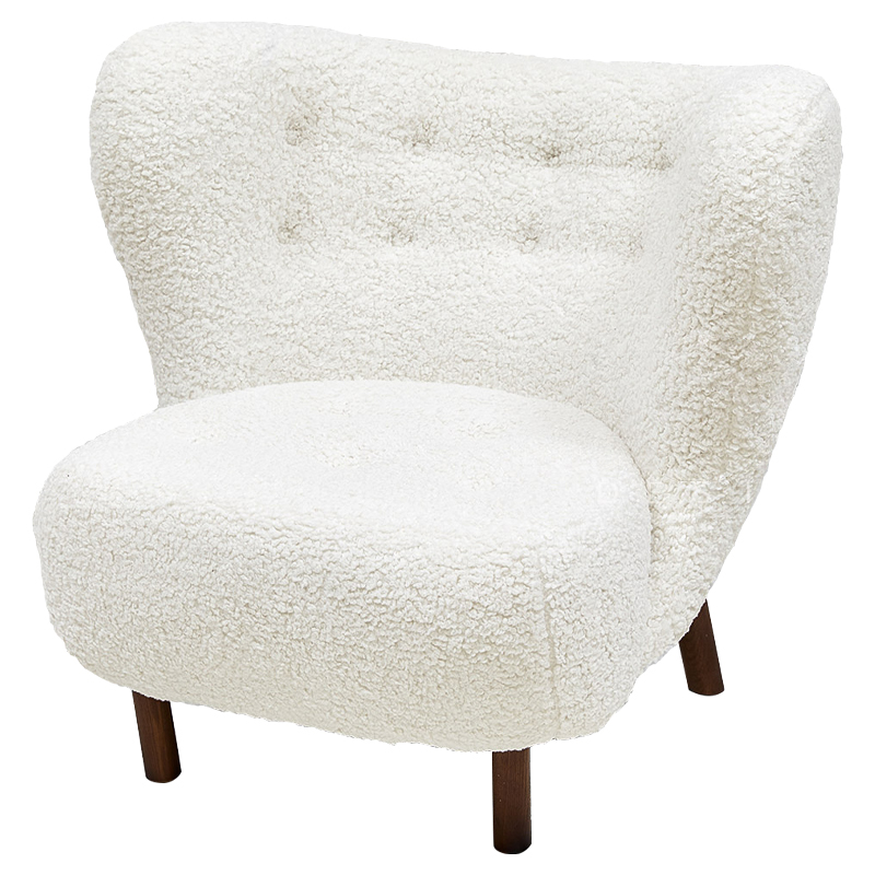 Дизайнерское кресло Boucle Neve White Armchair с обивкой букле и ножками из массива ясеня Белый Коричневый в Самаре | Loft Concept 