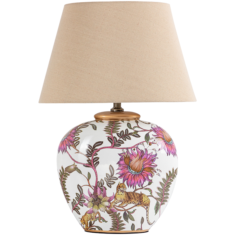 Настольная лампа с абажуром Leopard Flowers Lampshade Бежевый Белый Розовый в Самаре | Loft Concept 