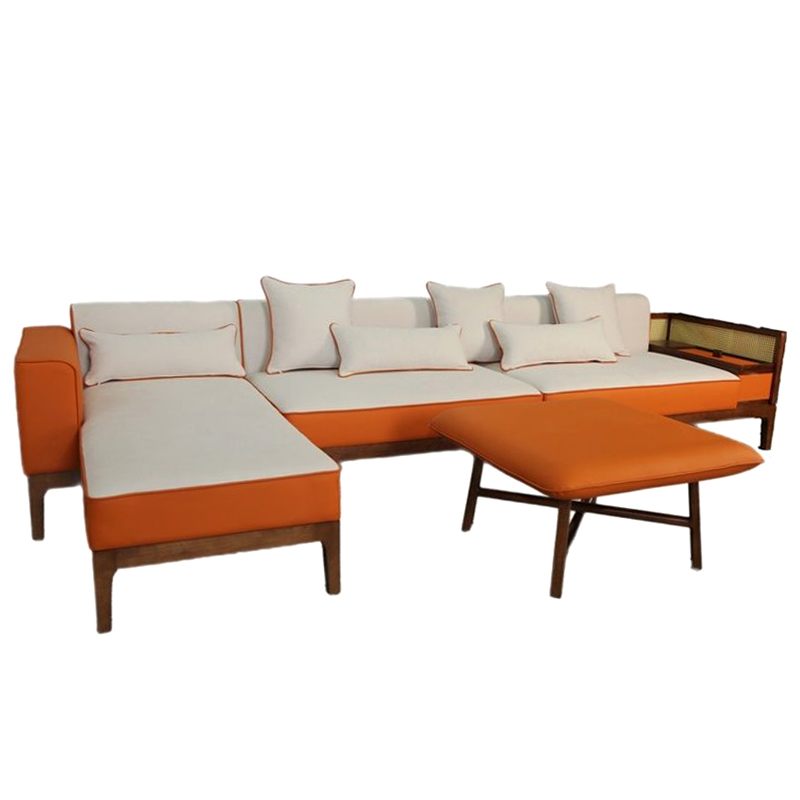 Угловой Диван с отделкой из ротанга Nava Rattan Decor Sofa Orange Терракотовый Белый в Самаре | Loft Concept 