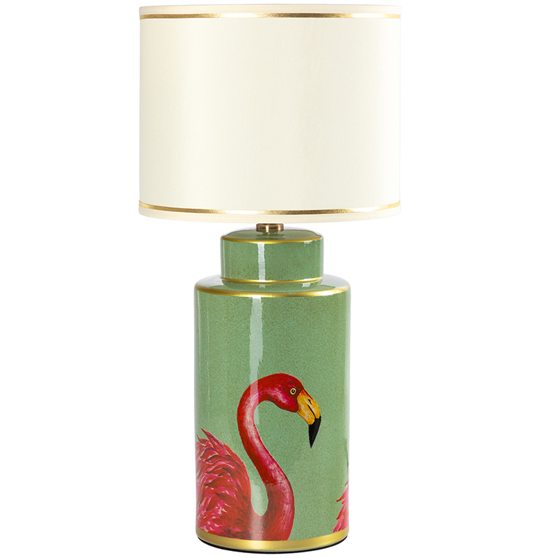 Настольная лампа Flamingos Green Lampshade Зеленый Розовый Бежевый в Самаре | Loft Concept 