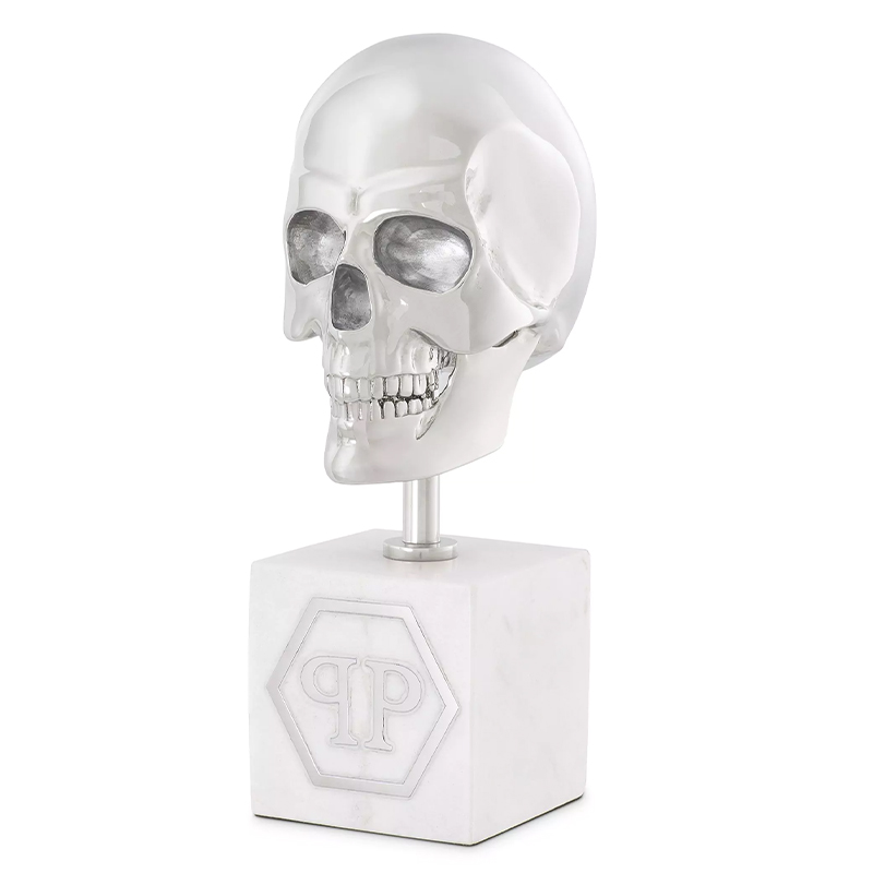 Статуэтка Philipp Plein Platinum Skull S Серебряный Белый Мрамор Bianco в Самаре | Loft Concept 