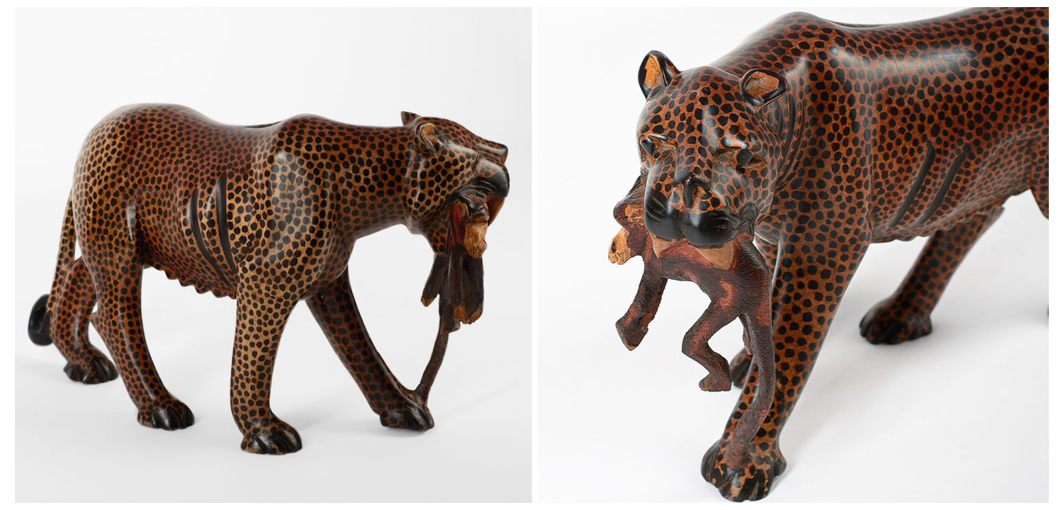 Гепард Антикварная статуэтка из эбенового дерева Танзания - фото