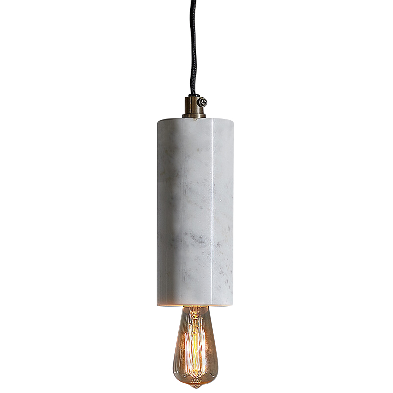 Подвесной светильник Shaw Cylinder Marble Hanging Lamp Белый Мрамор Bianco Черный в Самаре | Loft Concept 