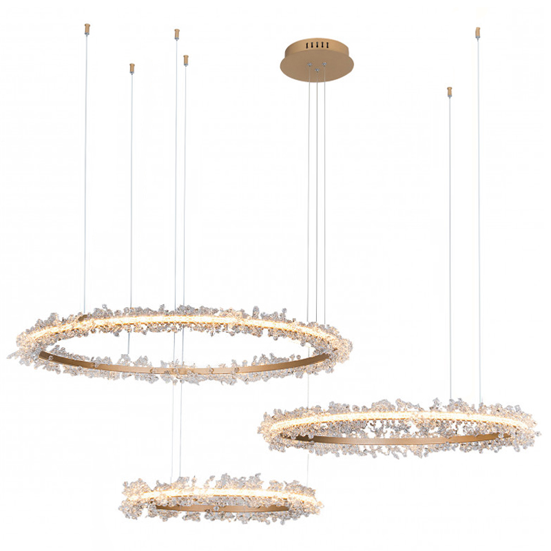 Люстра Crystal round chandelier Люстра 3 кольца Матовое Золото Прозрачный матовое золото в Самаре | Loft Concept 