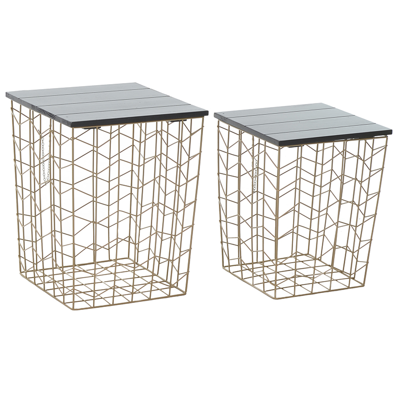 Комплект из приставных столов Wire Basket Side Table Золотой Черный в Самаре | Loft Concept 