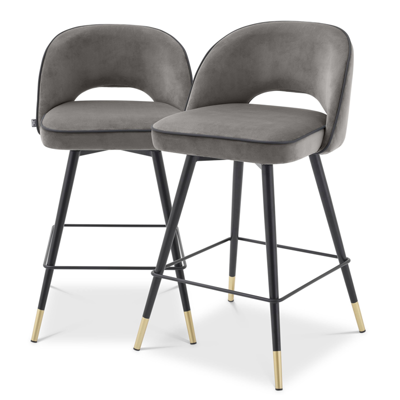 Комплект полубарных стульев Eichholtz Counter Stool Cliff set of 2 grey Серый Черный Латунь в Самаре | Loft Concept 